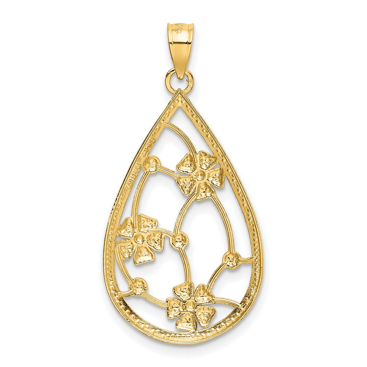 14k Two-Tone Gold Teardrop Pendant with Floral Openwork and Rhodium Accents for Women