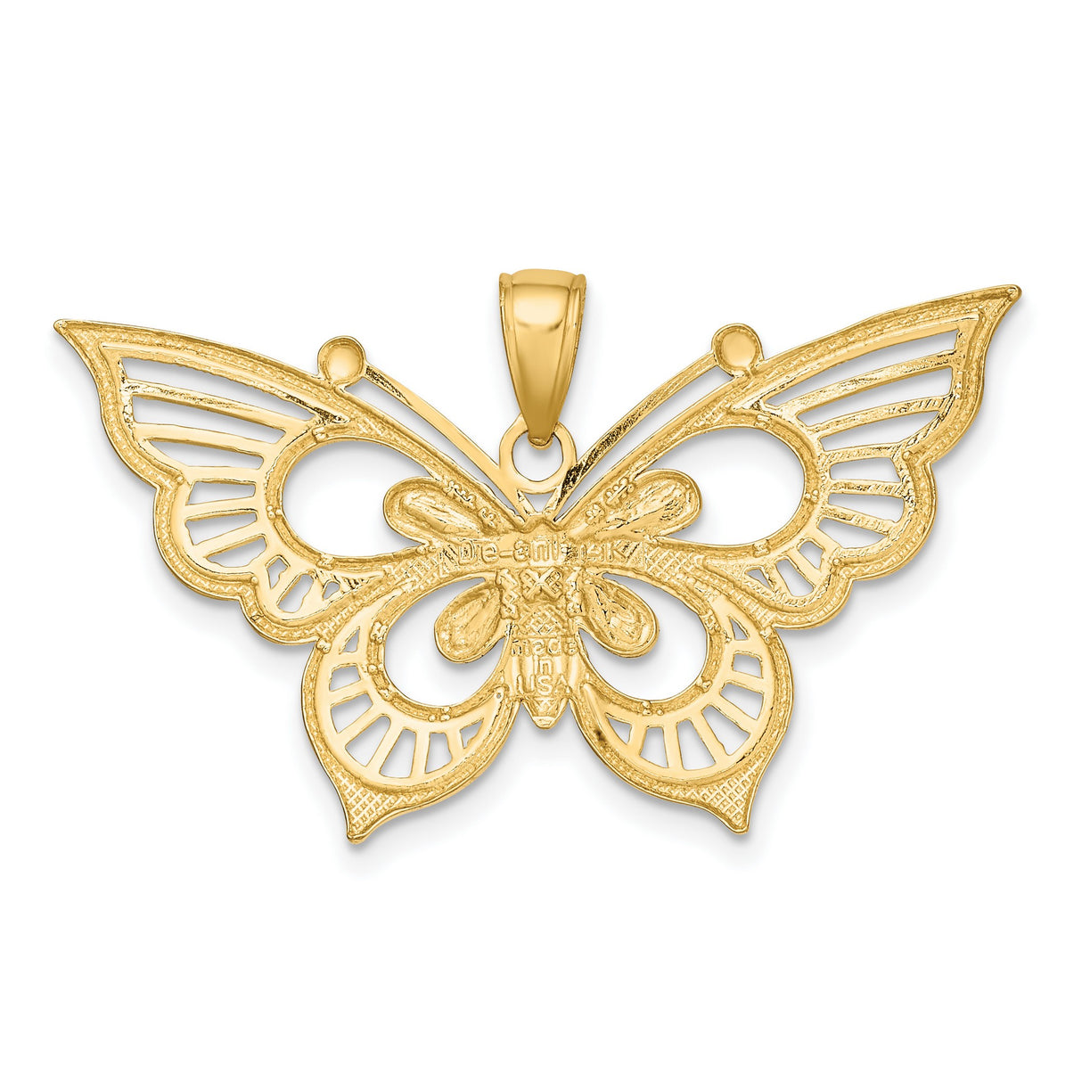 14k Two-Tone Gold Butterfly Pendant with Openwork Wings and Polished Accents