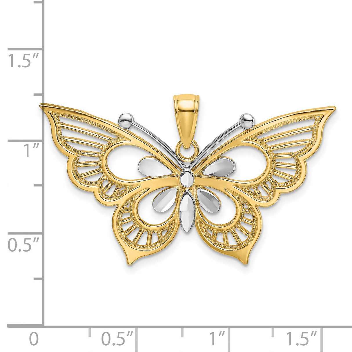 14k Two-Tone Gold Butterfly Pendant with Openwork Wings and Polished Accents
