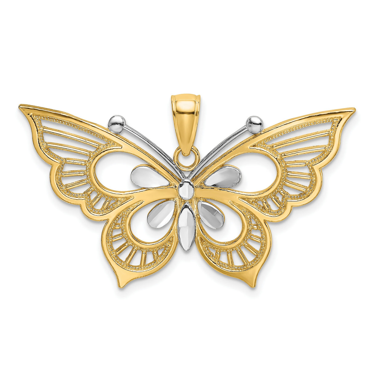 14k Two-Tone Gold Butterfly Pendant with Openwork Wings and Polished Accents