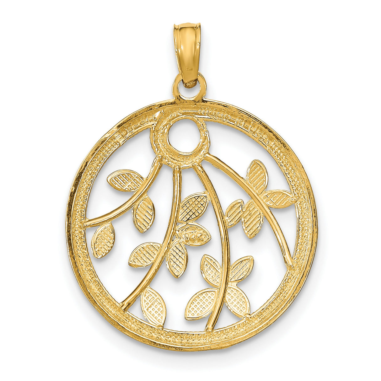 14k Multi-Tone Gold Round Pendant with Tree of Life Openwork and White Gold Leaf Accents