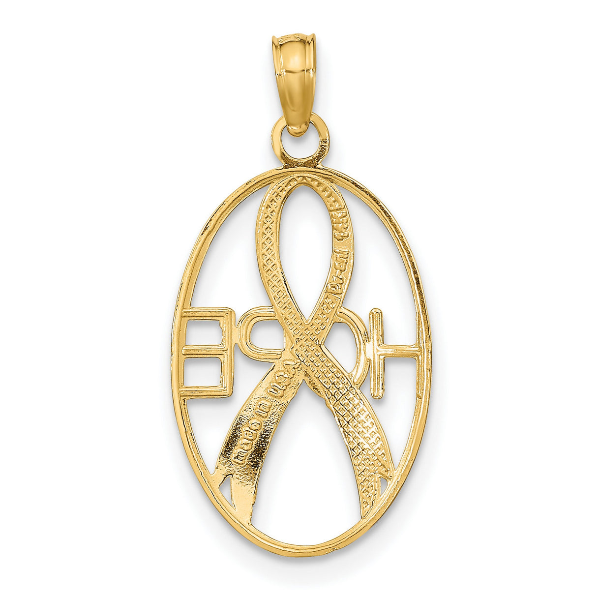 14k Yellow Gold and Rhodium Hope Ribbon Pendant, Two-Tone Cancer Awareness Charm for Women or Unisex