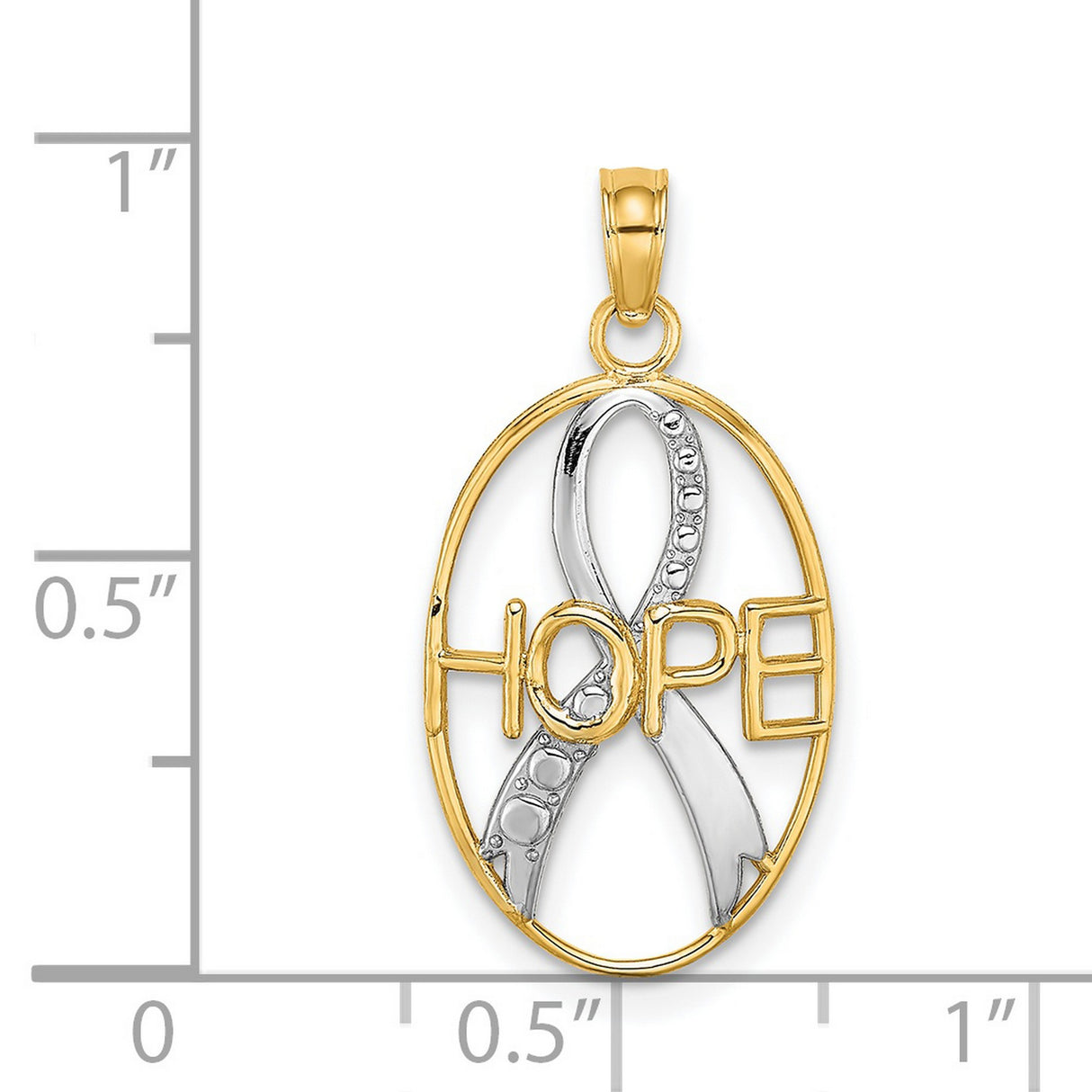 14k Yellow Gold and Rhodium Hope Ribbon Pendant, Two-Tone Cancer Awareness Charm for Women or Unisex