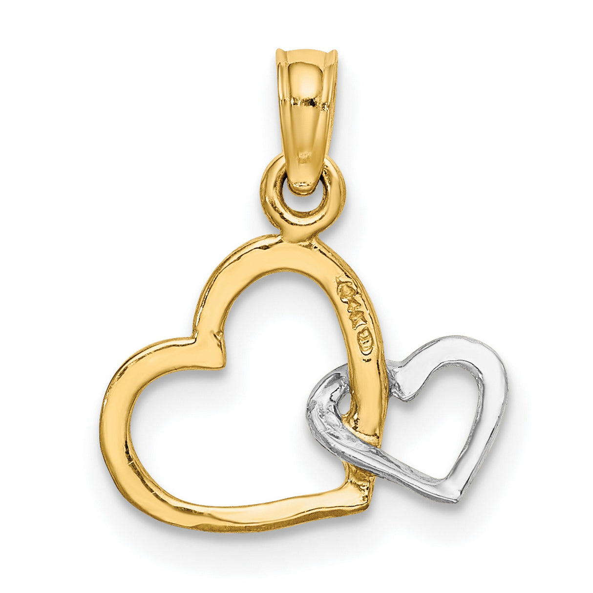 14k Multi-Tone Gold Heart Pendant, Yellow and Rhodium Intertwined Open Heart Charm