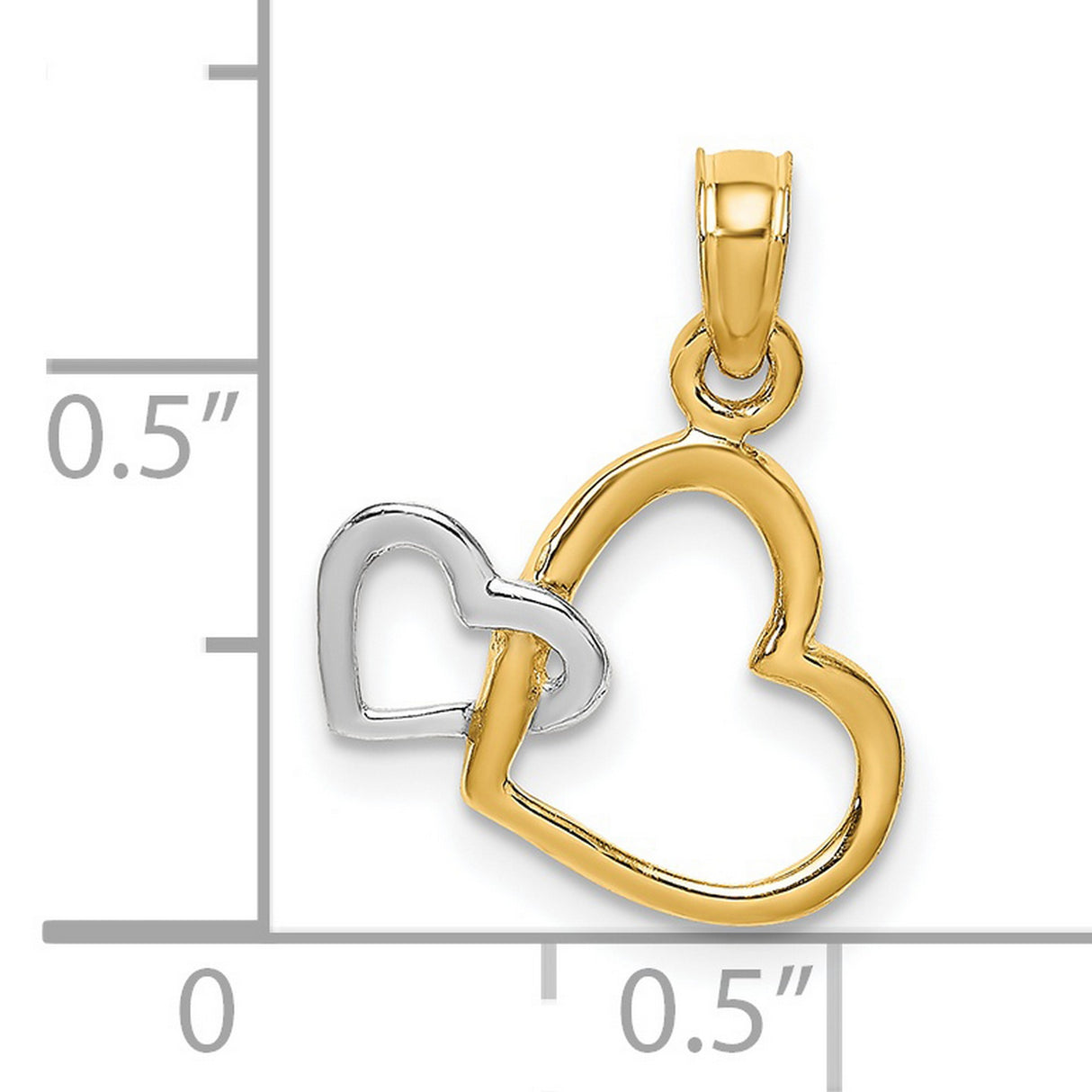 14k Multi-Tone Gold Heart Pendant, Yellow and Rhodium Intertwined Open Heart Charm