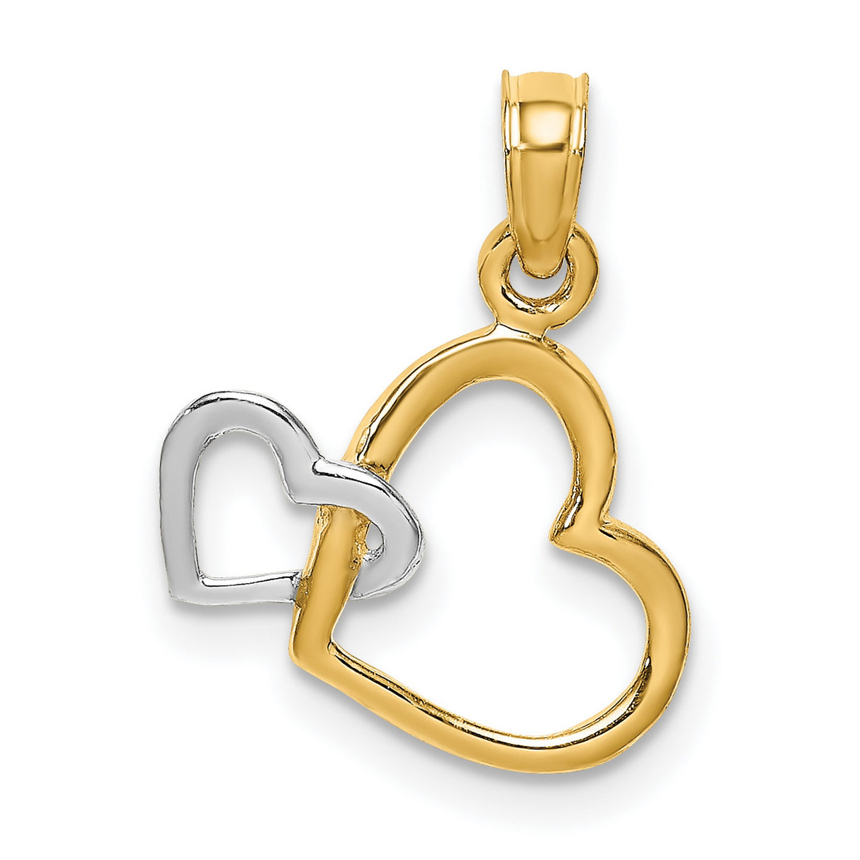 14k Multi-Tone Gold Heart Pendant, Yellow and Rhodium Intertwined Open Heart Charm