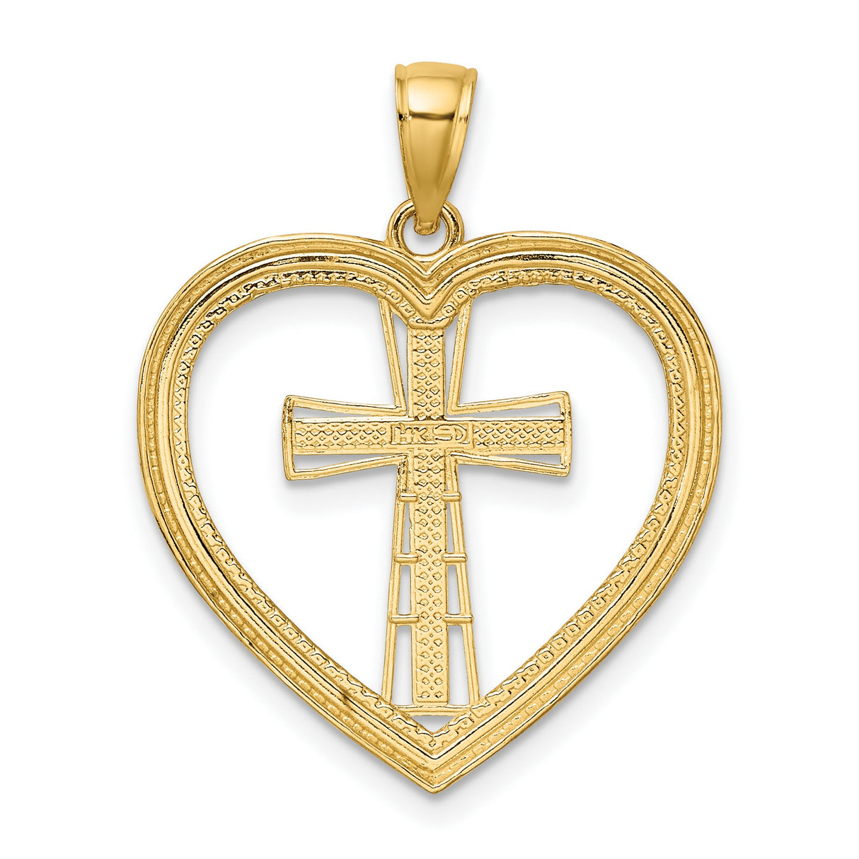 14k Two-Tone Gold Heart Cross Pendant, Open Heart with Christian Symbol, Religious Jewelry for Women
