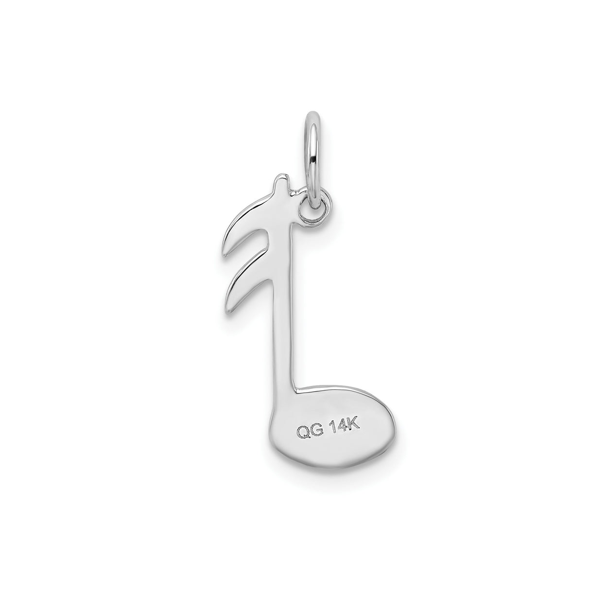 14k White Gold Music Note Charm Pendant, Polished Eighth Note Design for Musicians and Music Lovers