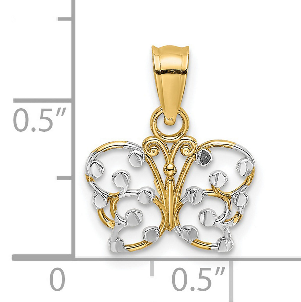 14k Multi-Tone Gold Butterfly Pendant with Openwork Filigree Design for Women