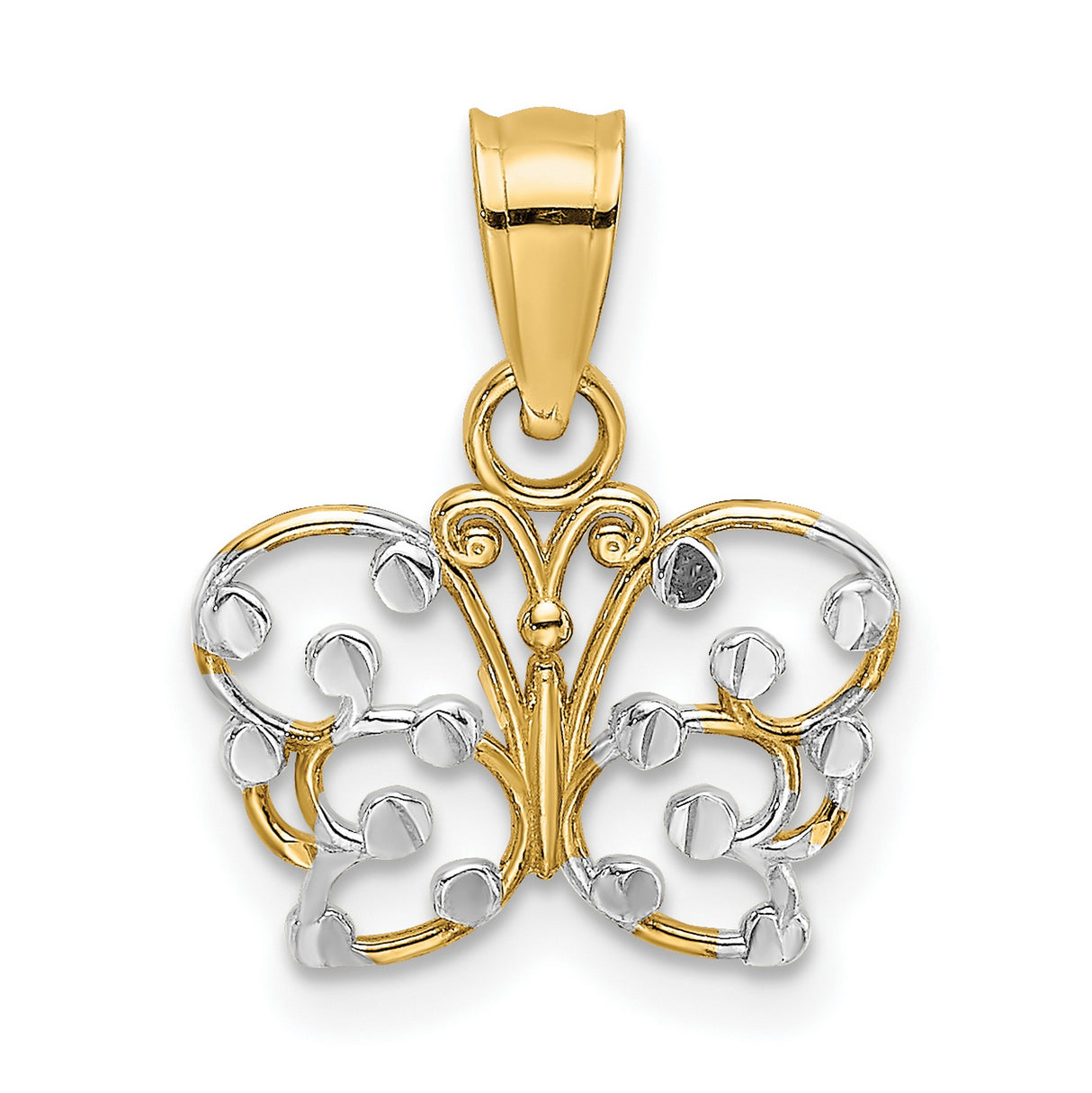 14k Multi-Tone Gold Butterfly Pendant with Openwork Filigree Design for Women