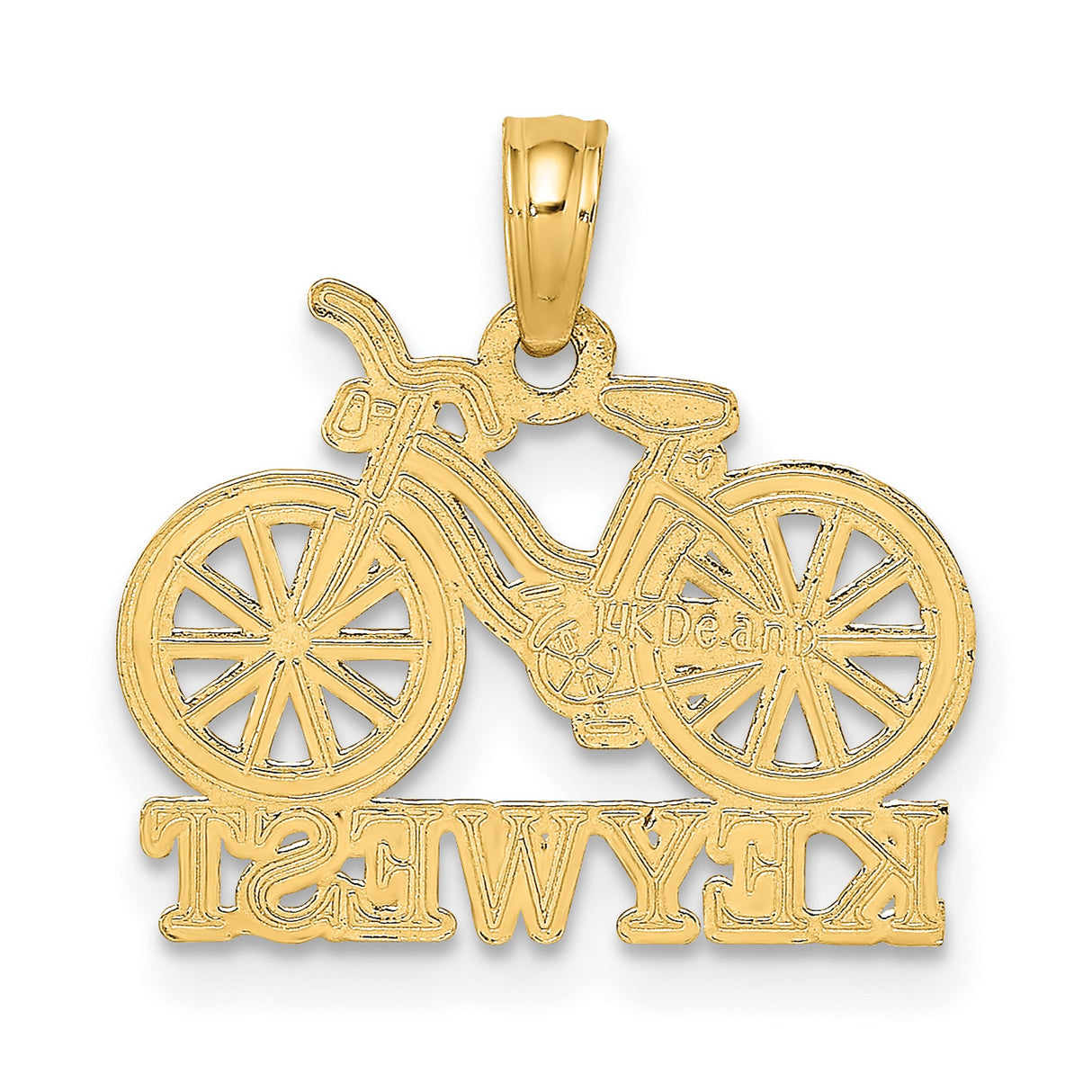 14k Multi-Tone Gold Bicycle Pendant with Key West Lettering, Cruiser Bike Charm