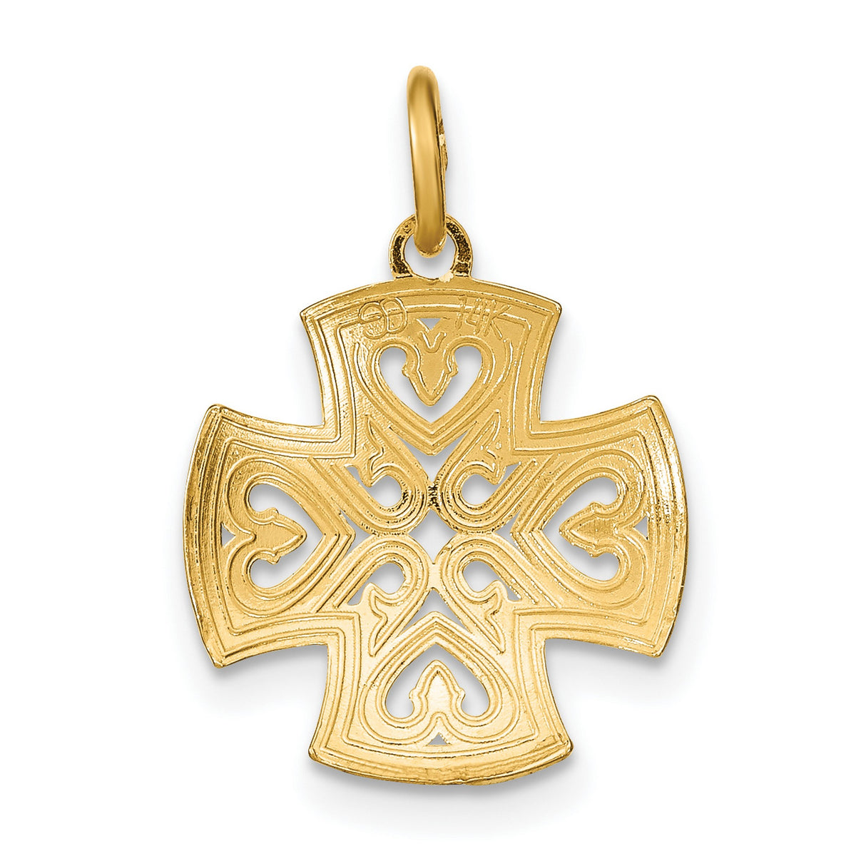 14k Two-Tone Gold Cross Pendant with Beveled Edge and Textured High Polish Finish