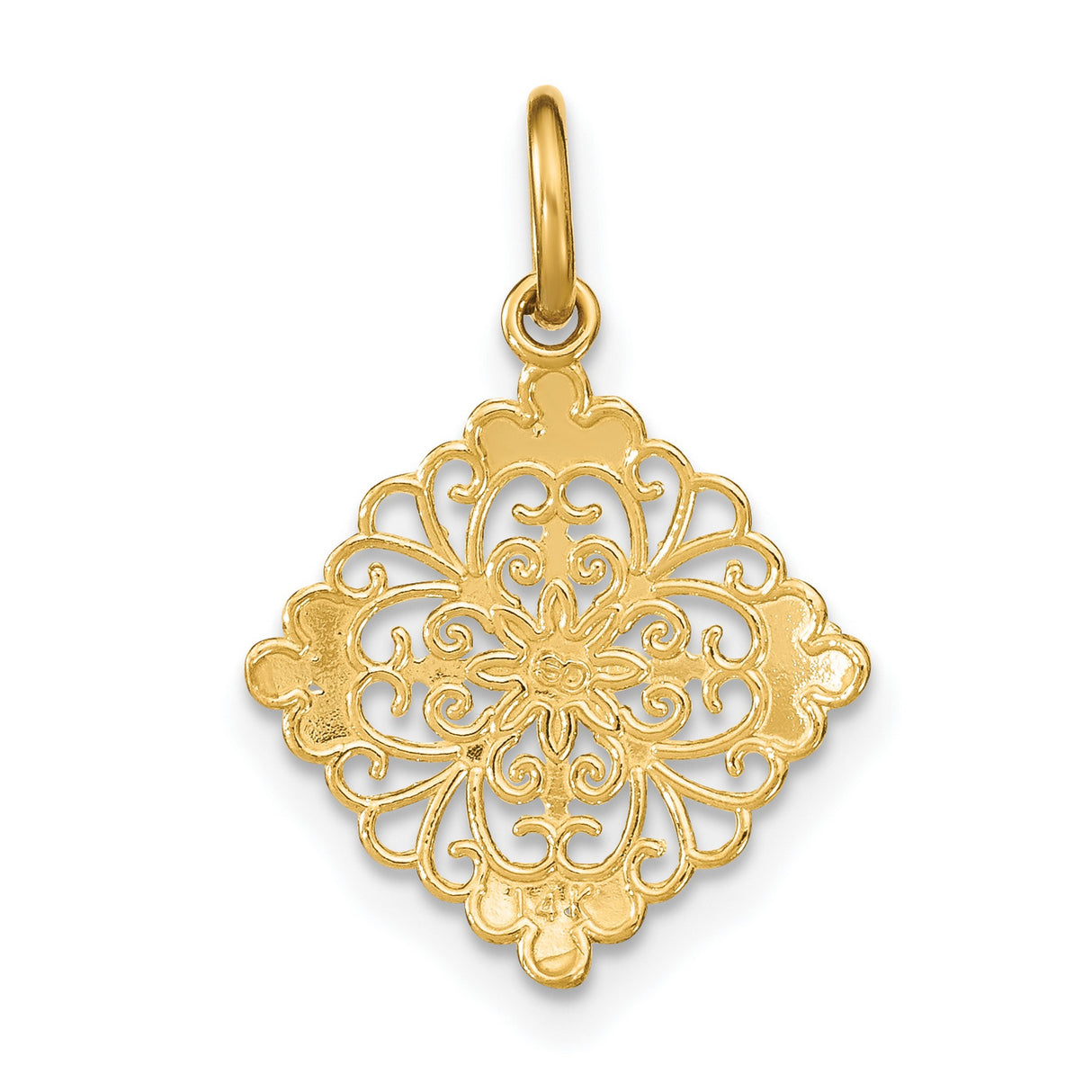 14k Multi-Tone Gold Diamond-Shaped Filigree Pendant with Starburst Design