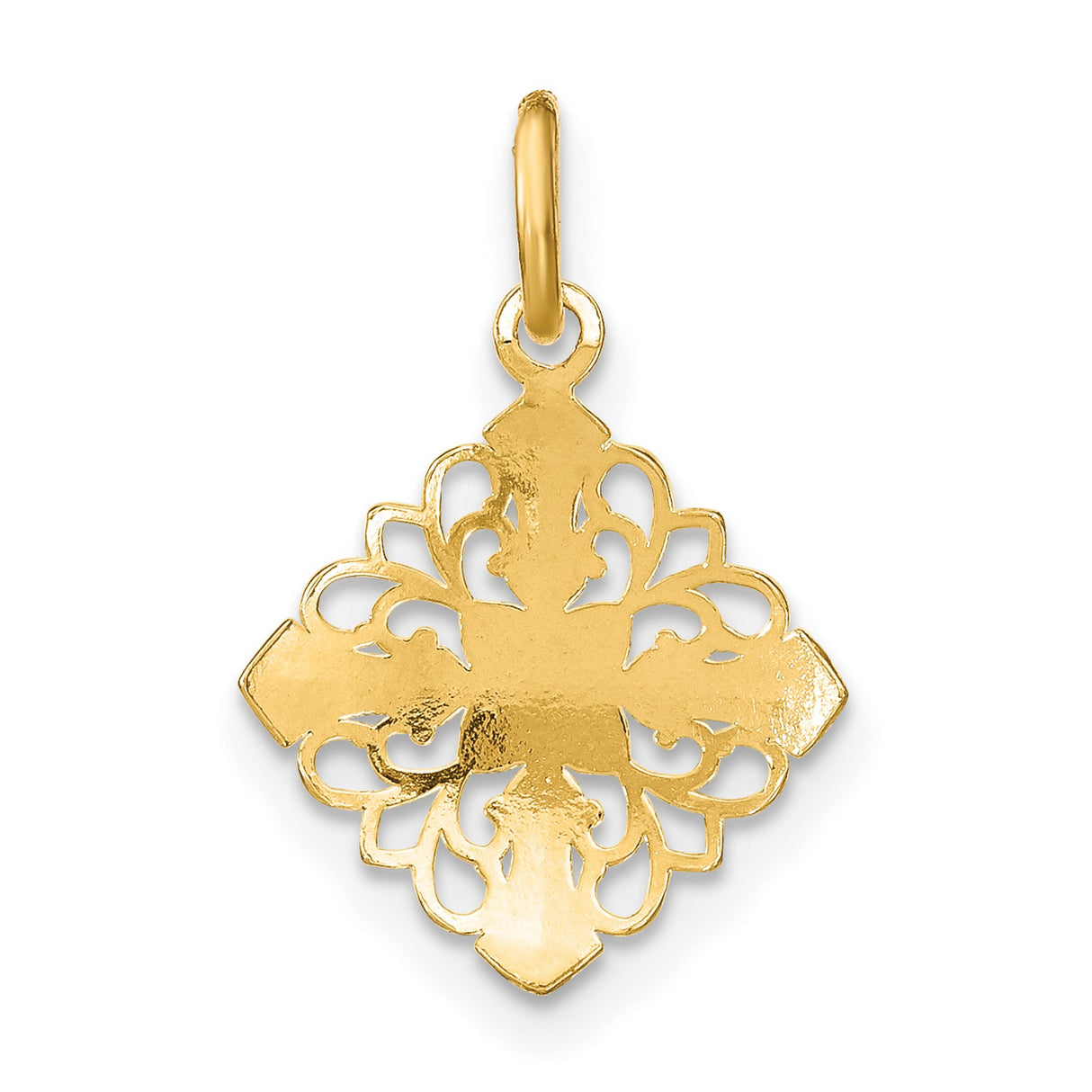14k Yellow Gold and Rhodium Plated Filigree Cross Pendant with Scrollwork and Milgrain Detailing