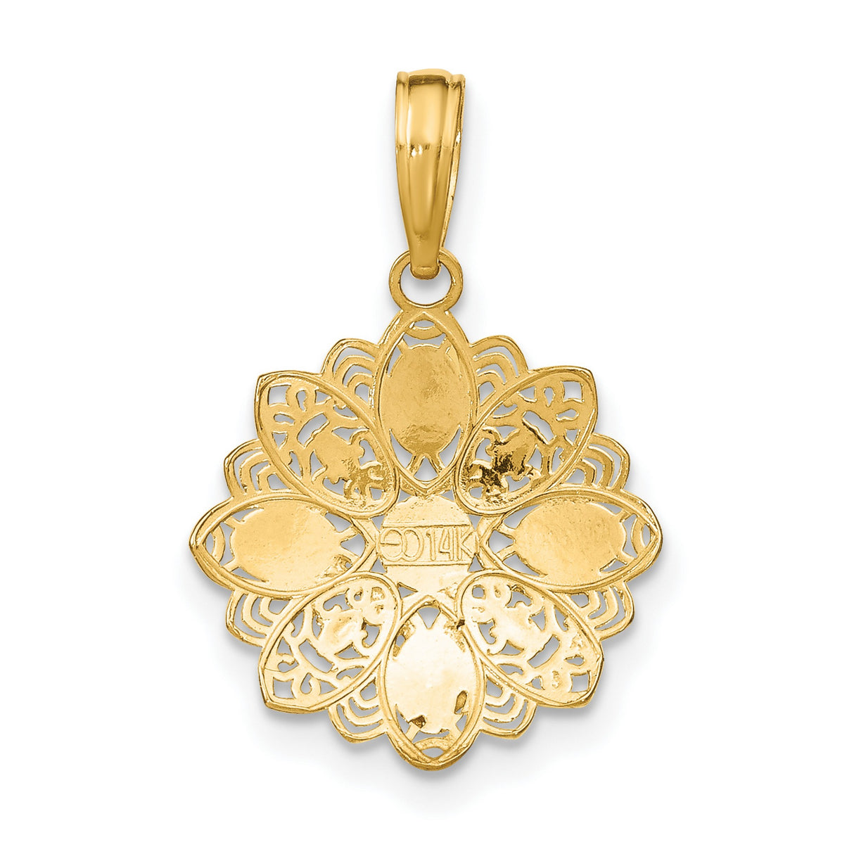 14k Multi-Tone Gold Flower Pendant with Filigree Lace Design and Petal Motif