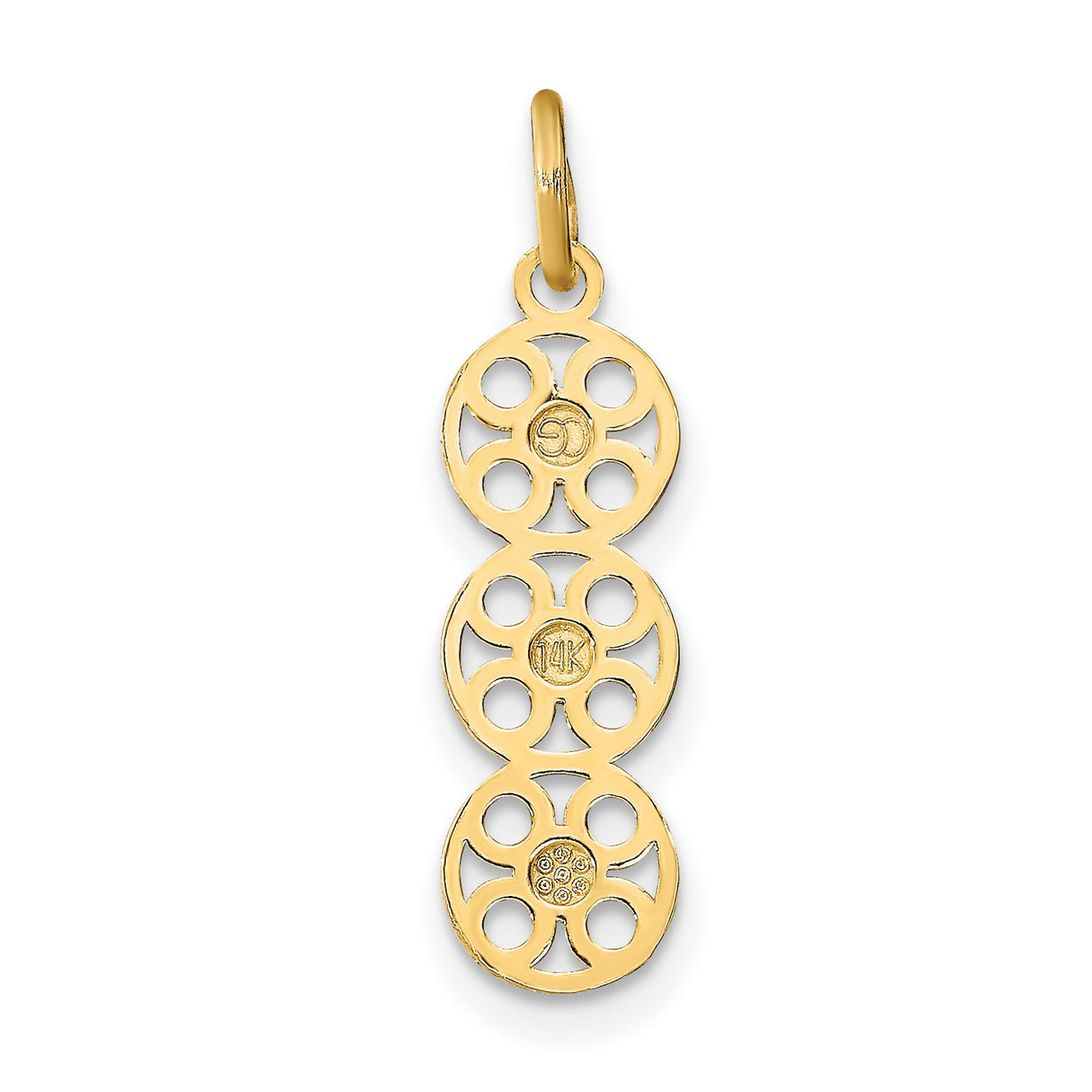 14k Multi-Tone Gold Filigree Pendant with Three Circle Floral Motif and Diamond Cut Centers