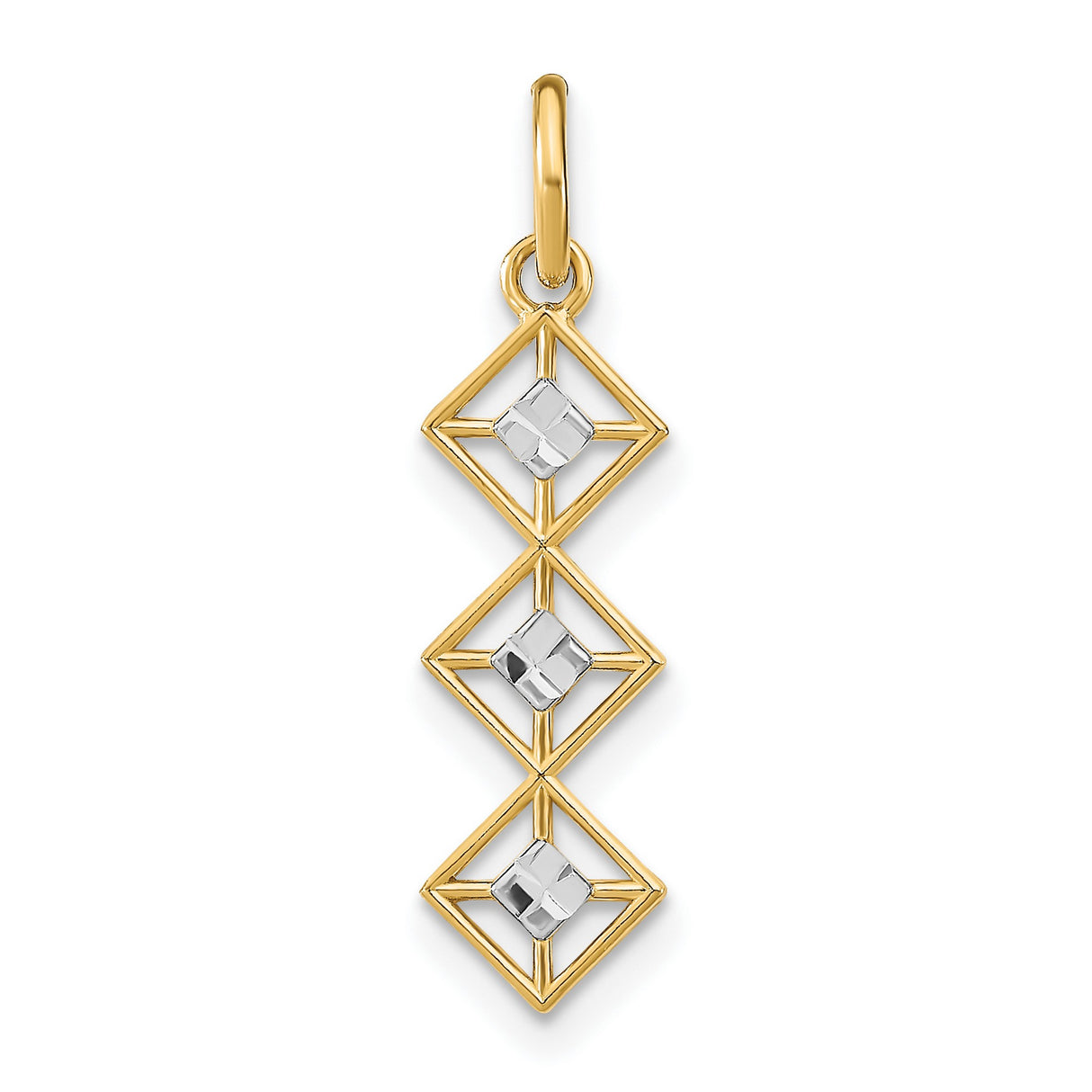 14k Multi-Tone Gold Geometric Pendant with Stacked Open Diamond Shapes and Polished Cubes