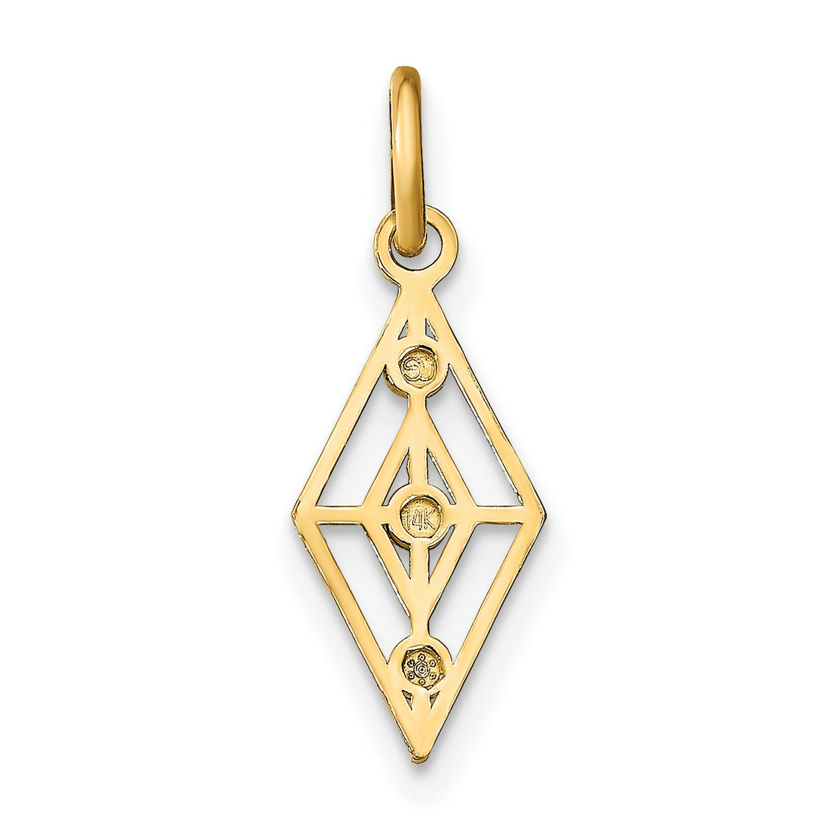 14k Yellow and Rhodium Gold Pendant, Diamond Shaped with Faceted Rhodium Accents, Geometric Style