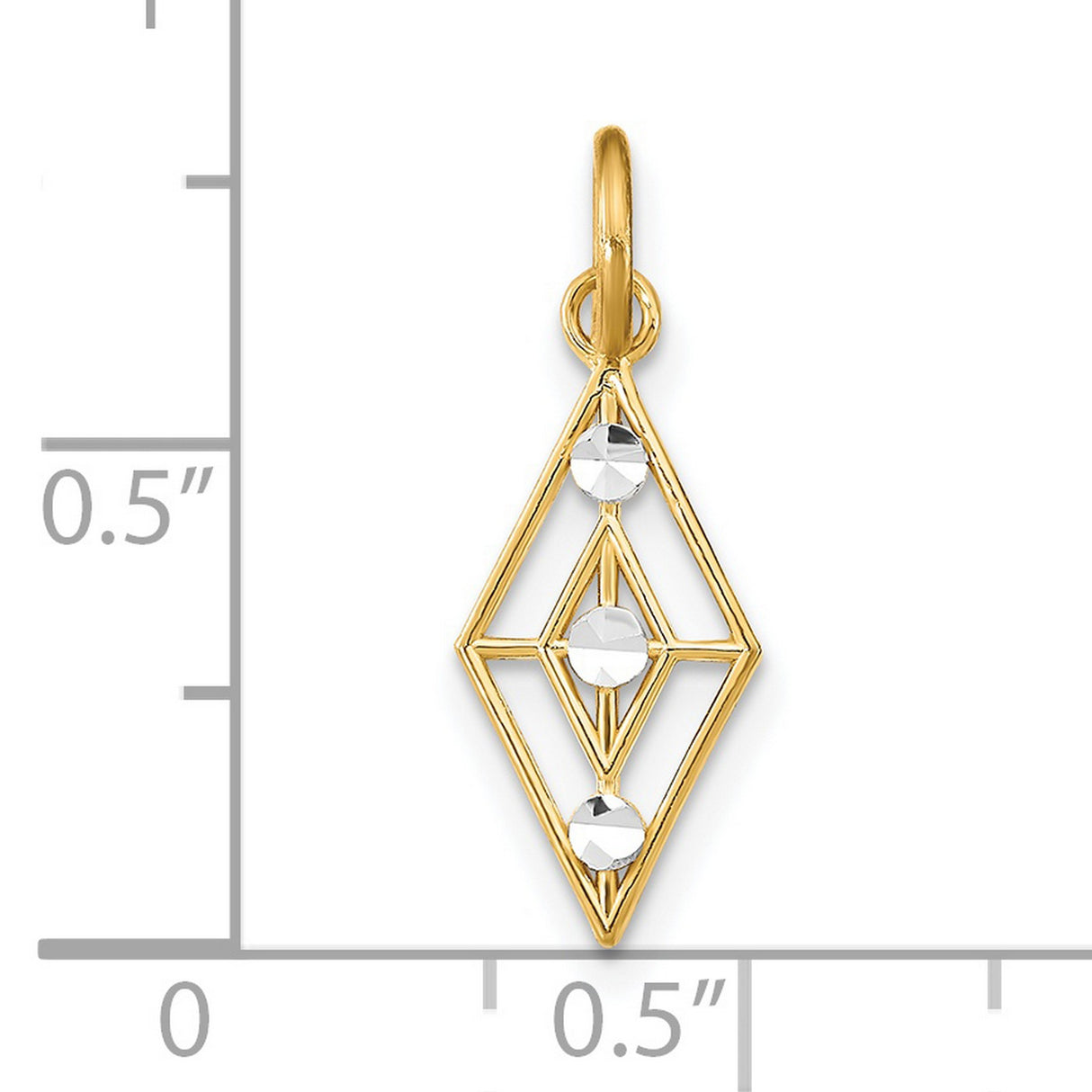 14k Yellow and Rhodium Gold Pendant, Diamond Shaped with Faceted Rhodium Accents, Geometric Style