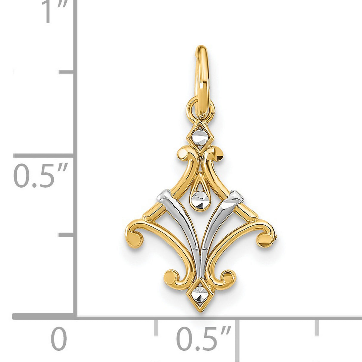 14k Two-Tone Gold Fleur Pendant with Vintage Scrollwork Design for Women