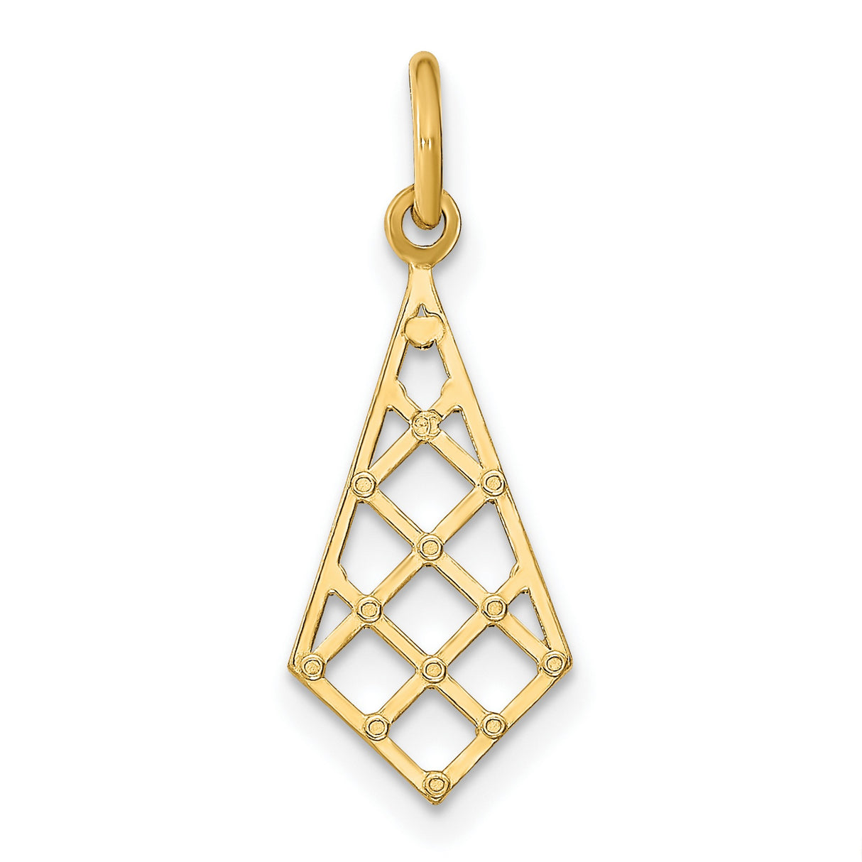 14k Multi-Tone Gold Pendant with Rhodium Tips, Open Lattice Diamond Shape, Geometric Design