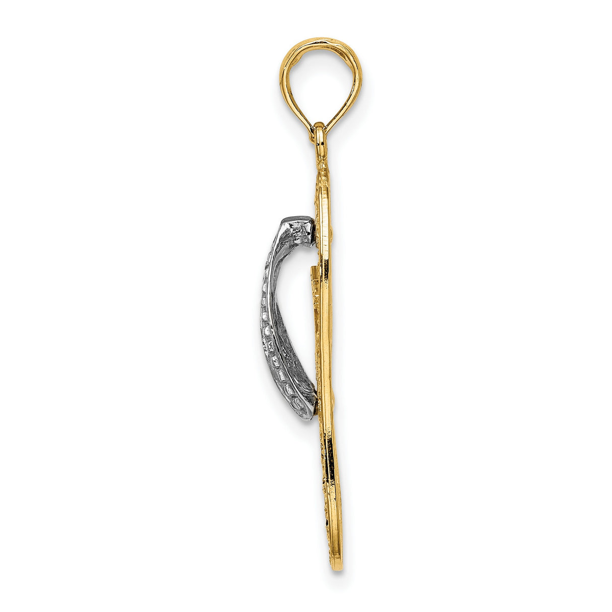 14k Two-Tone Gold Sandal Pendant with Ocean Waves and Palm Trees, Unisex Beach Charm