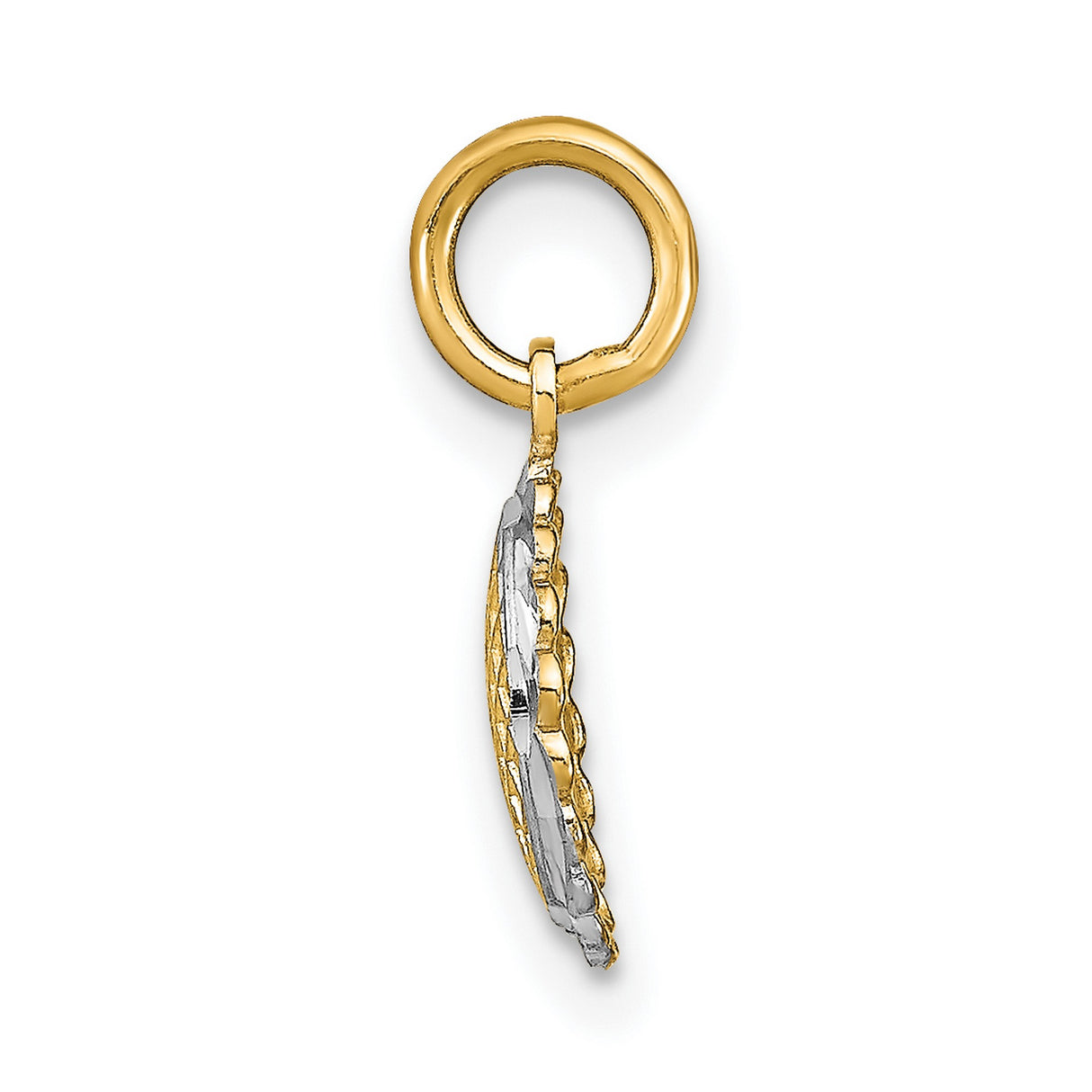 14k Two-Tone Gold Pendant with Lattice Design and Scalloped Edge