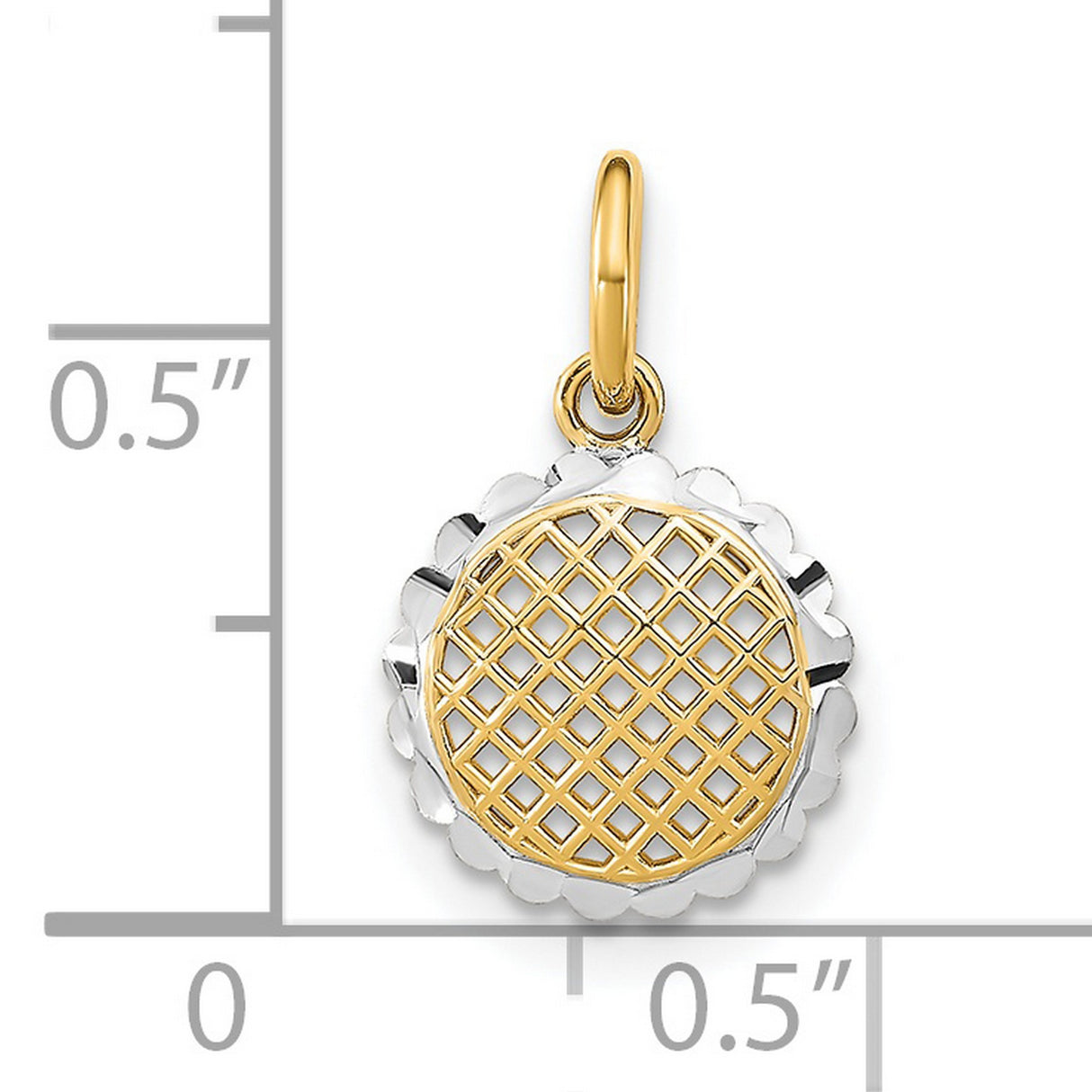 14k Two-Tone Gold Pendant with Lattice Design and Scalloped Edge