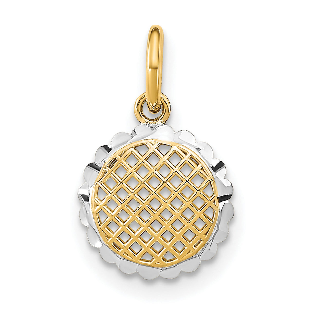 14k Two-Tone Gold Pendant with Lattice Design and Scalloped Edge