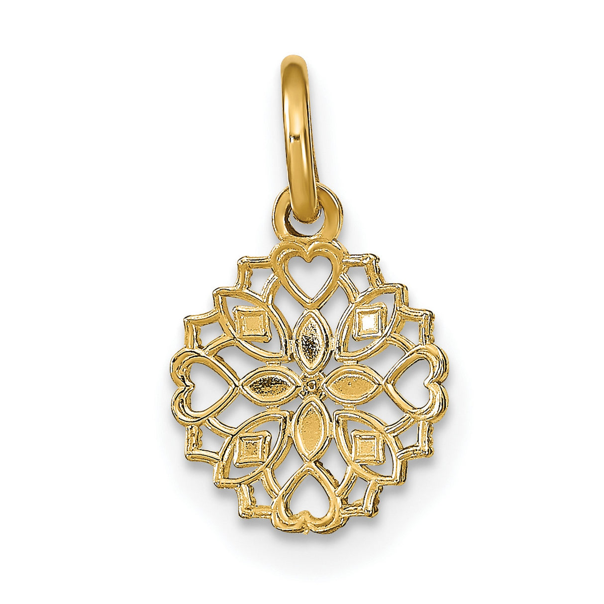 14k Two-Tone Gold Floral Mandala Pendant with Heart Accents, Symbolic Spiritual Jewelry for Women