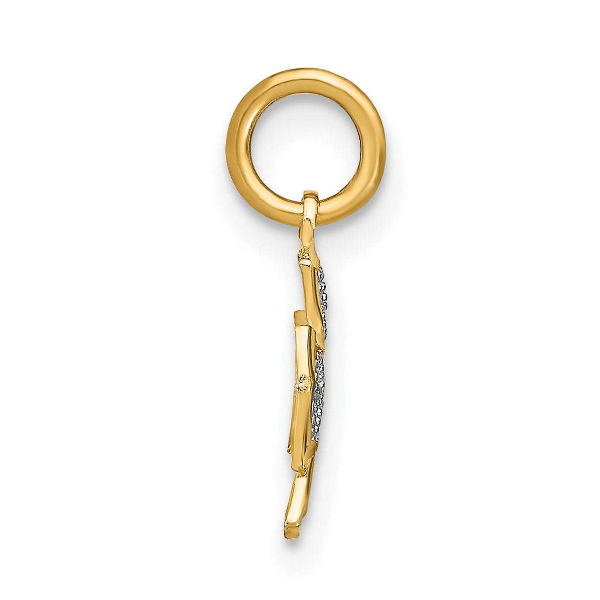 14k Multi-Tone Gold Cross Pendant with Textured Two-Tone Faith and Heart Design