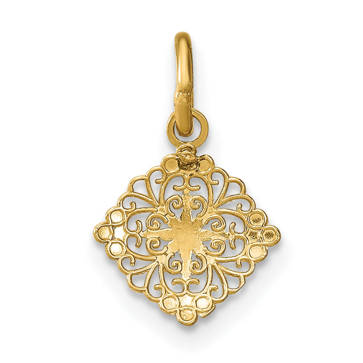 14k Multi-Tone Gold Filigree Mandala Pendant with Floral Scrollwork and Starburst Design