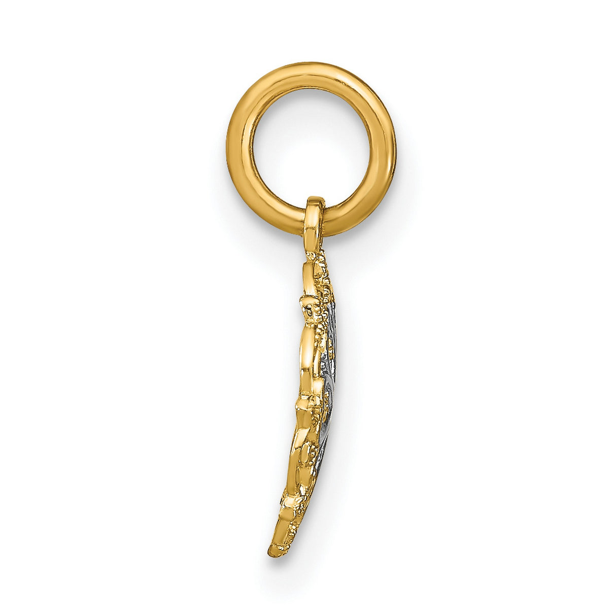 14k Yellow Gold and Rhodium Pendant, Floral Medallion with Filigree and Fleur-de-Lis Accents