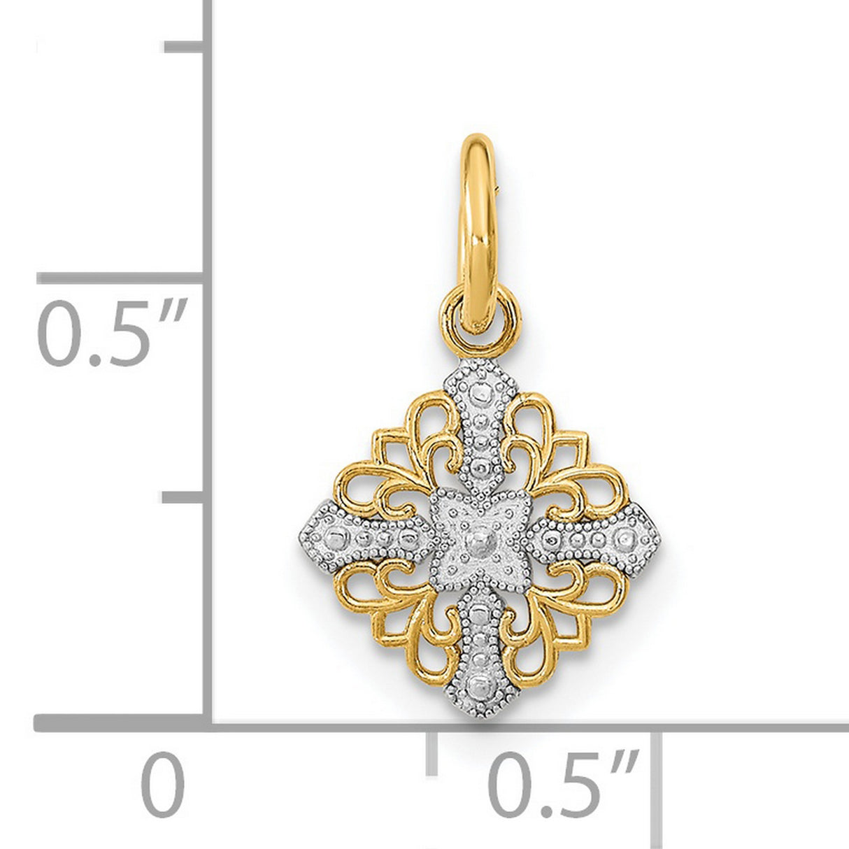 14k Multi-Tone Gold Cross Pendant, Ornate Filigree Textured Religious Charm for Women