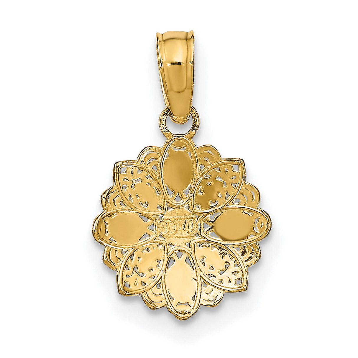 14k Yellow Gold and Rhodium Pendant, Floral Filigree Mandala Design, Two Tone Boho Style