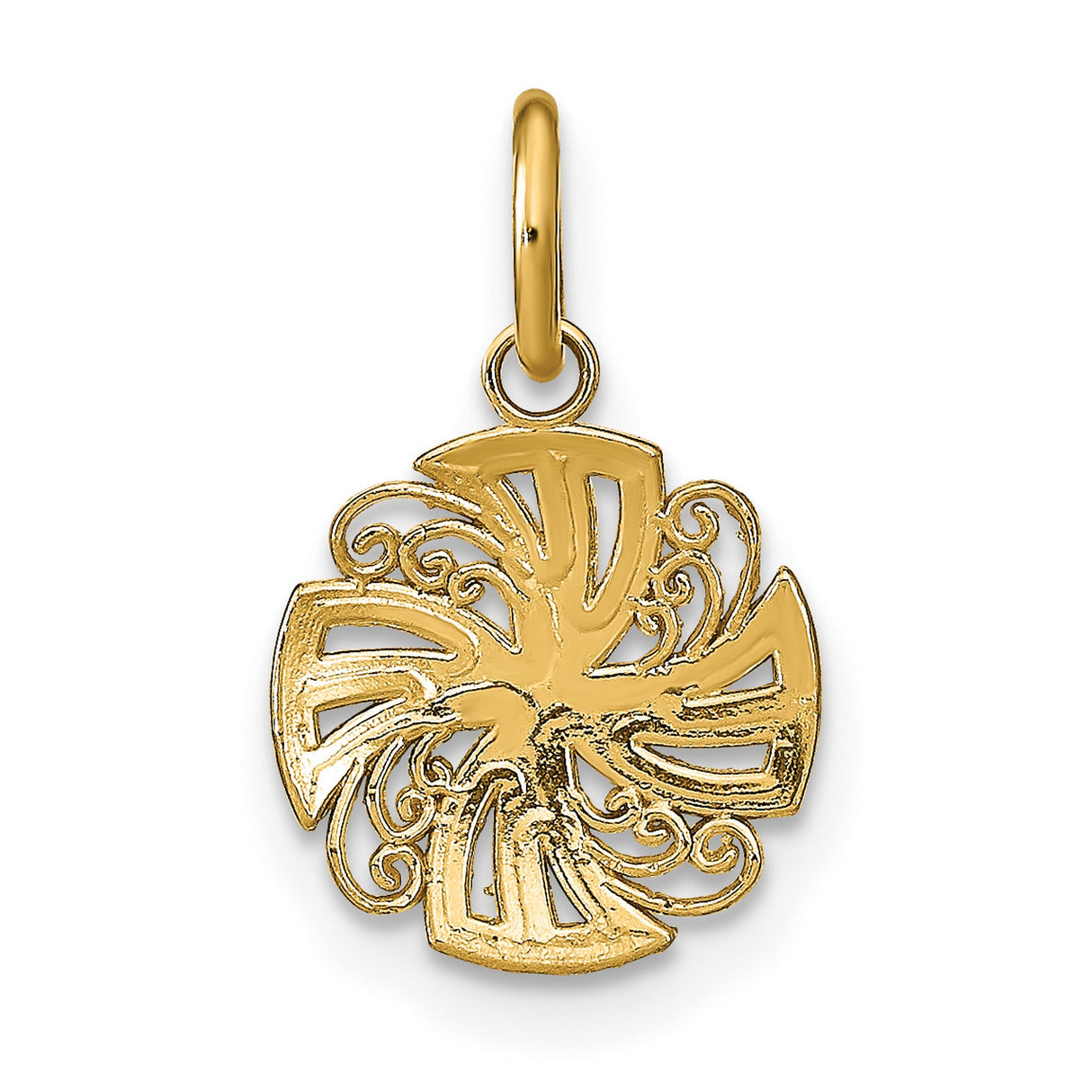 14k Two-Tone Gold Maltese Cross Pendant with Rhodium Plating, Filigree Christian Jewelry
