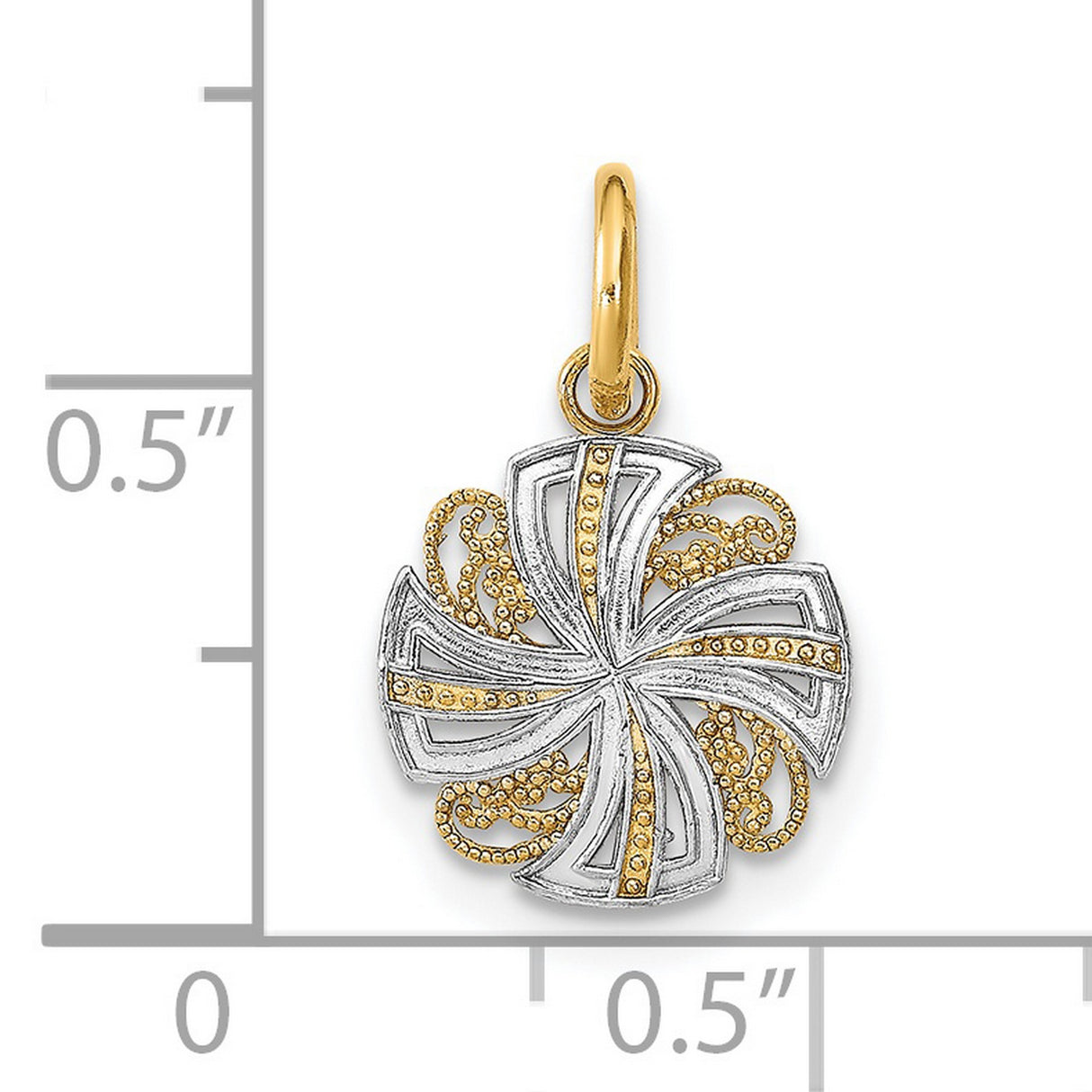 14k Two-Tone Gold Maltese Cross Pendant with Rhodium Plating, Filigree Christian Jewelry