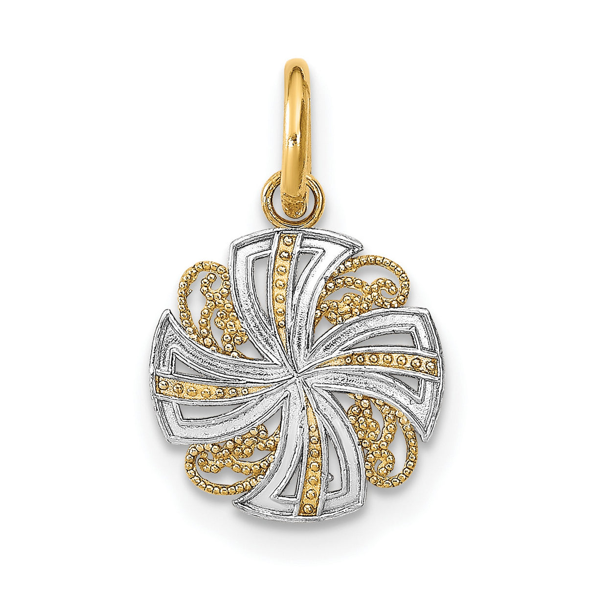 14k Two-Tone Gold Maltese Cross Pendant with Rhodium Plating, Filigree Christian Jewelry