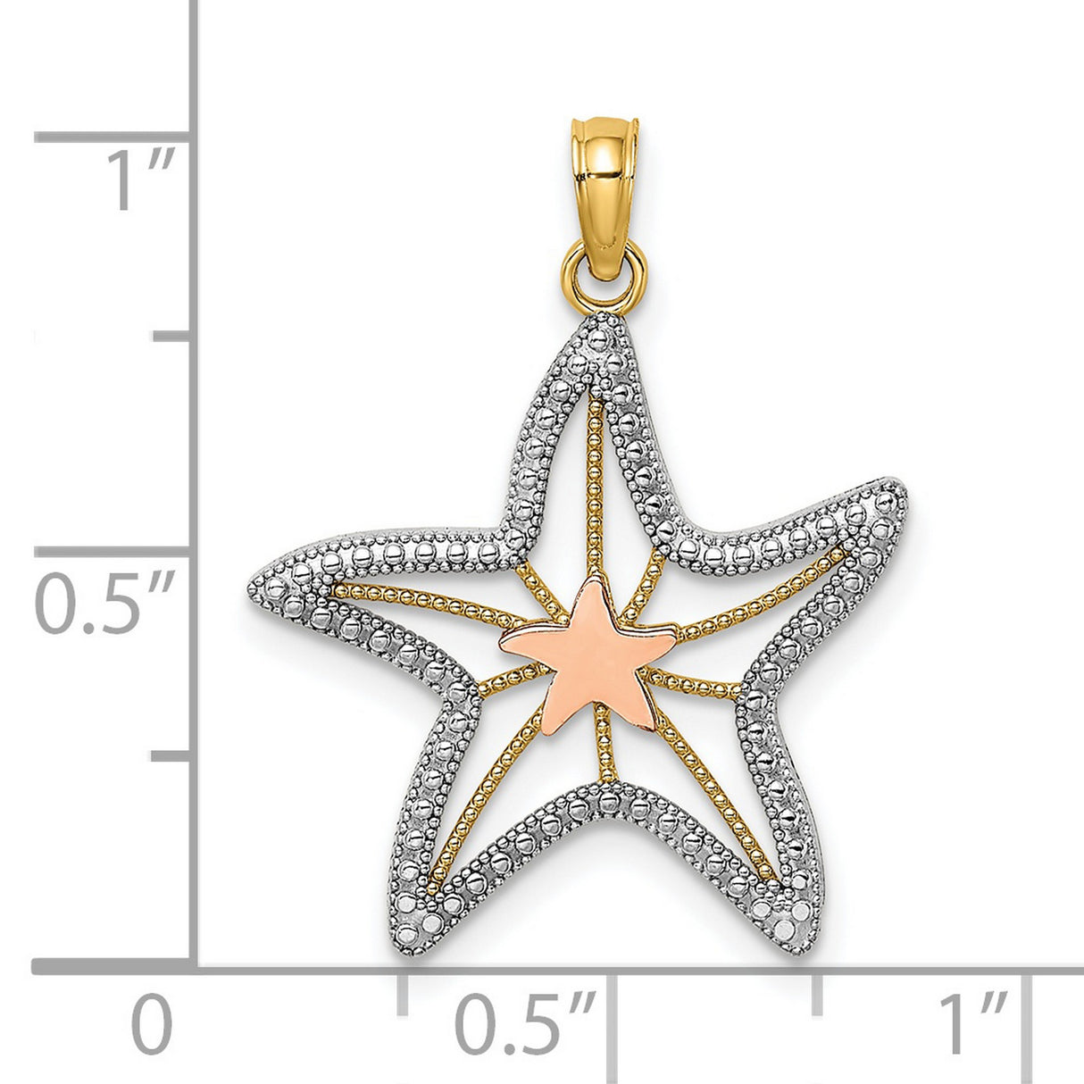 14k Two-Tone Gold Starfish Pendant with Rose Gold Center and Openwork Design