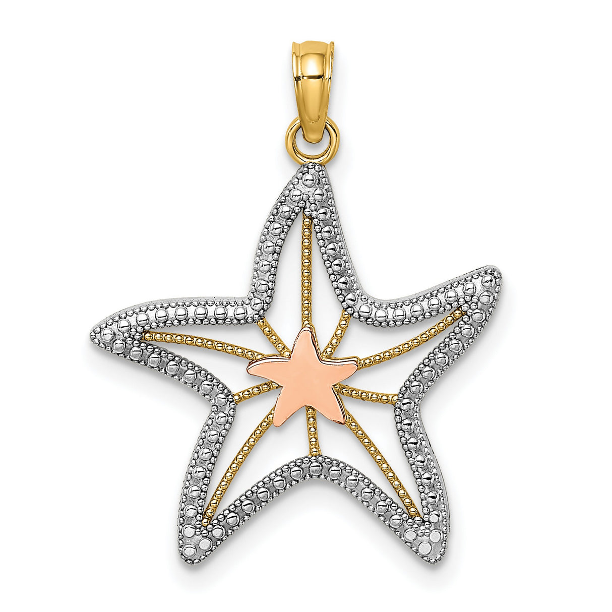 14k Two-Tone Gold Starfish Pendant with Rose Gold Center and Openwork Design