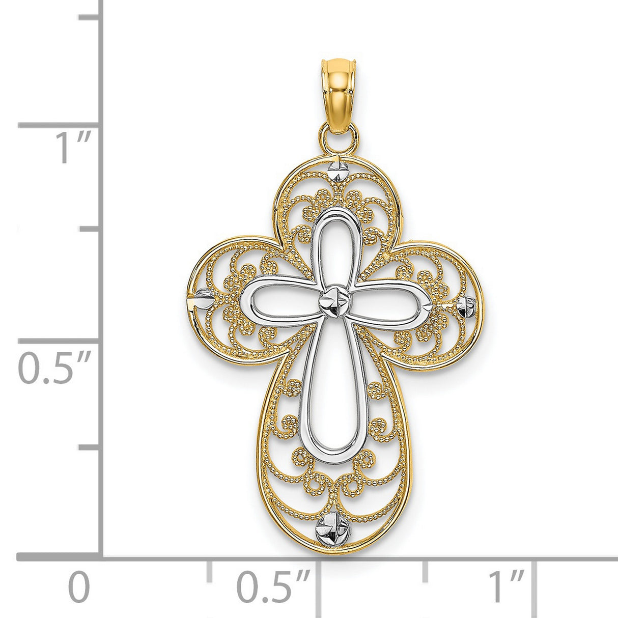 14k Multi-Tone Gold Filigree Cross Pendant, Textured Religious Design for Men and Women