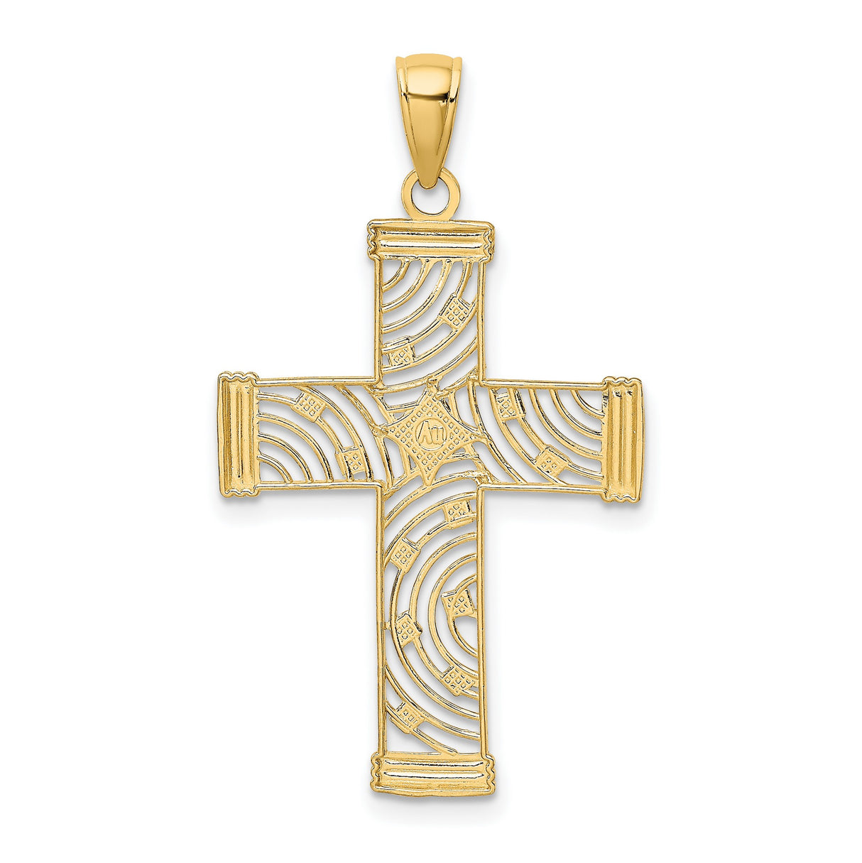 14k Yellow and White Gold Cross Pendant with Cutout Design, Two Tone Faith Jewelry