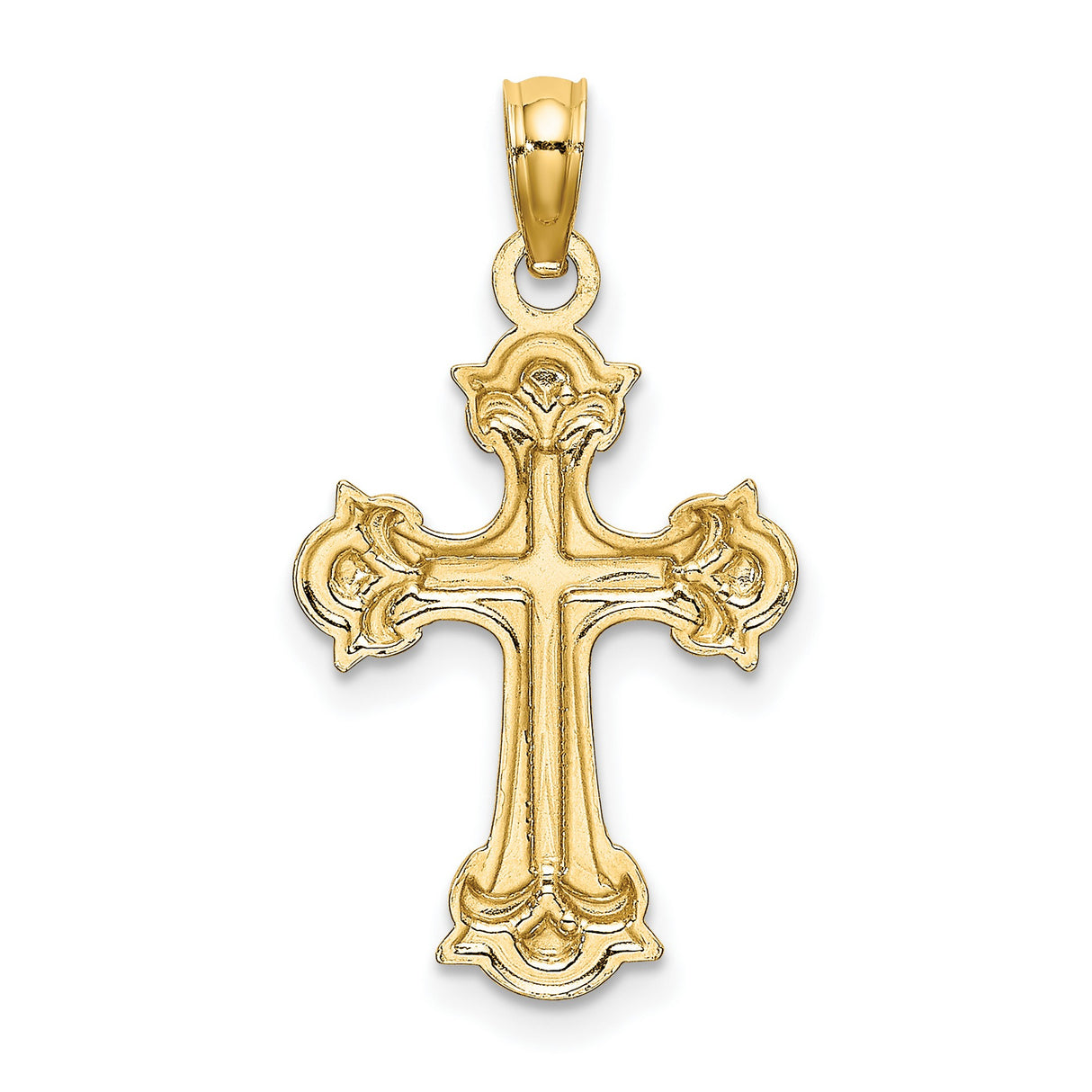 14k Multi-Tone Gold Cross Pendant with Filigree and Textured Fleur Design