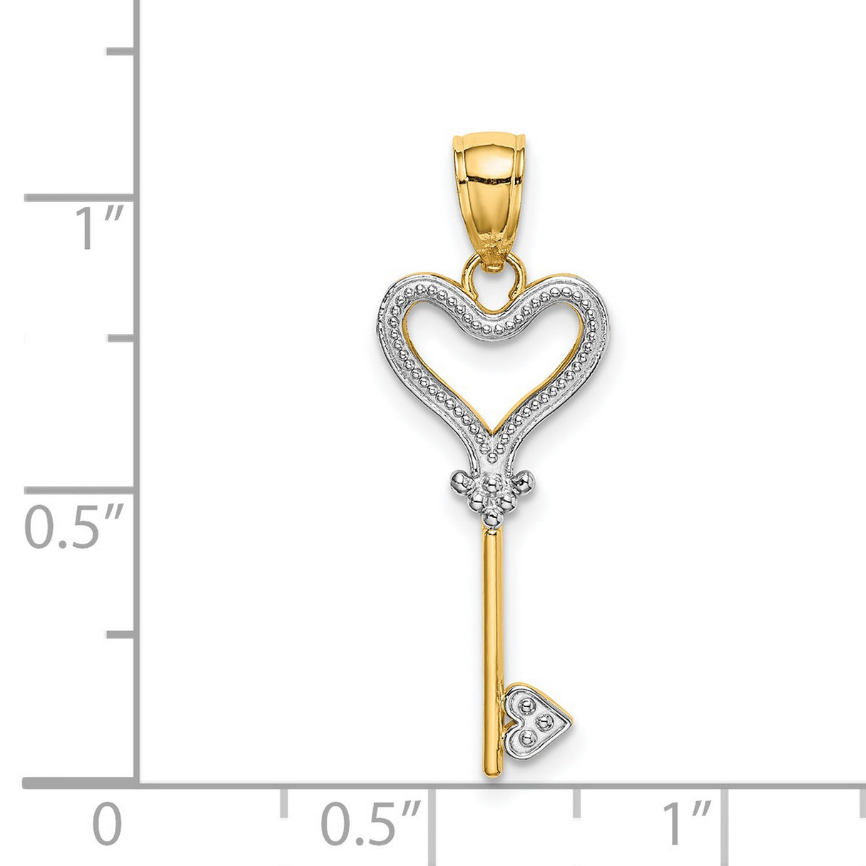 14k Two-Tone Gold Heart Key Pendant, Romantic Love Charm for Women