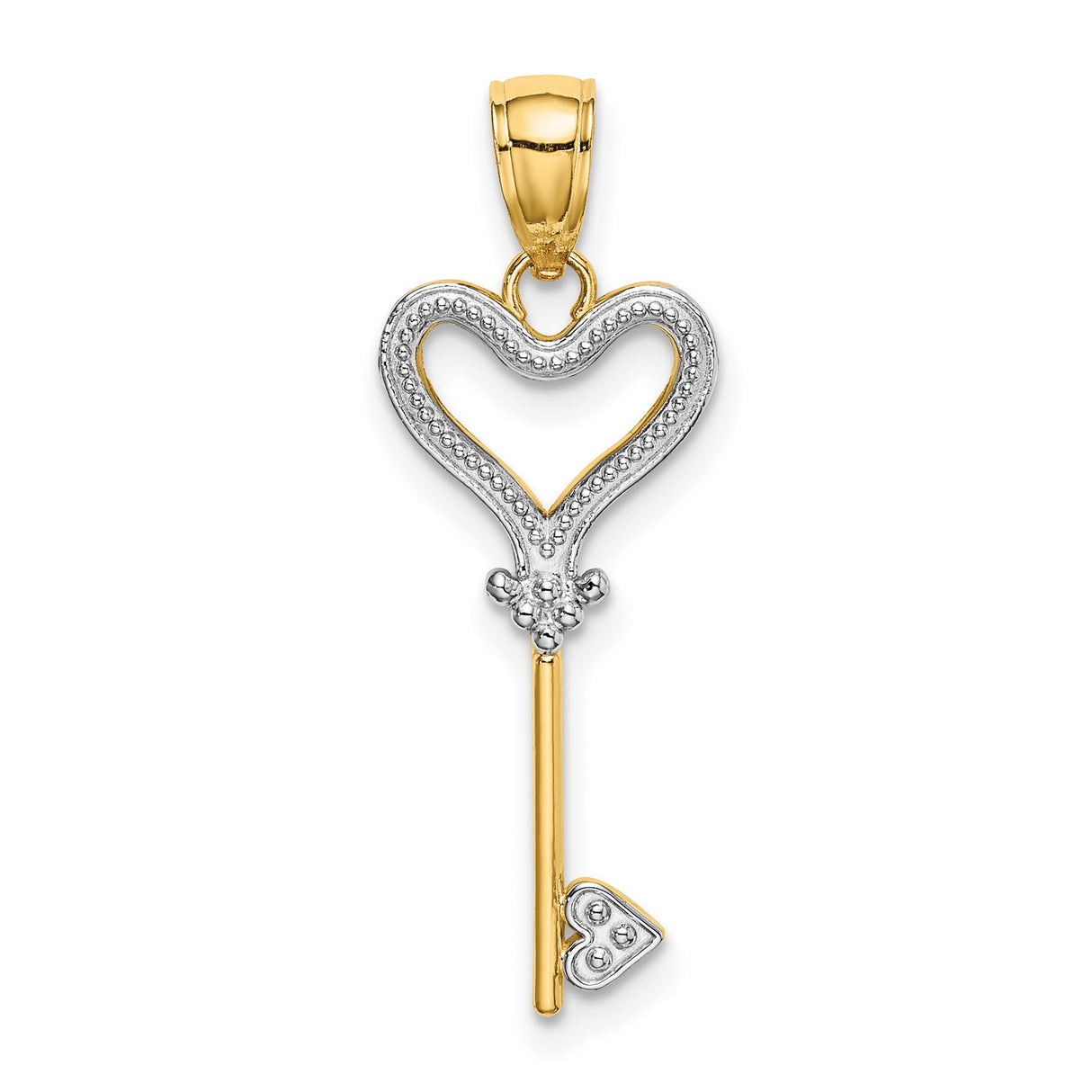 14k Two-Tone Gold Heart Key Pendant, Romantic Love Charm for Women