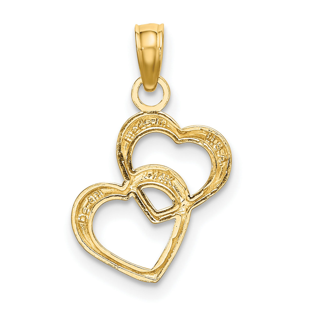 14k Multi-Tone Gold Interlocking Heart Pendant, Polished and Textured Hearts for Women