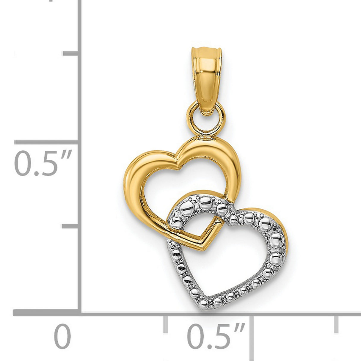 14k Multi-Tone Gold Interlocking Heart Pendant, Polished and Textured Hearts for Women