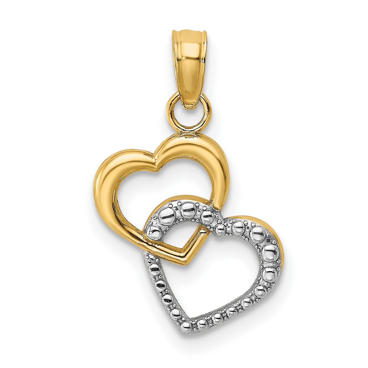 14k Multi-Tone Gold Interlocking Heart Pendant, Polished and Textured Hearts for Women