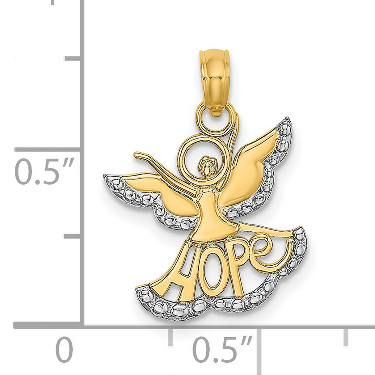 14k Two-Tone Gold Angel Pendant with Rhodium Wings and Cut-Out HOPE Symbol, Christian Jewelry