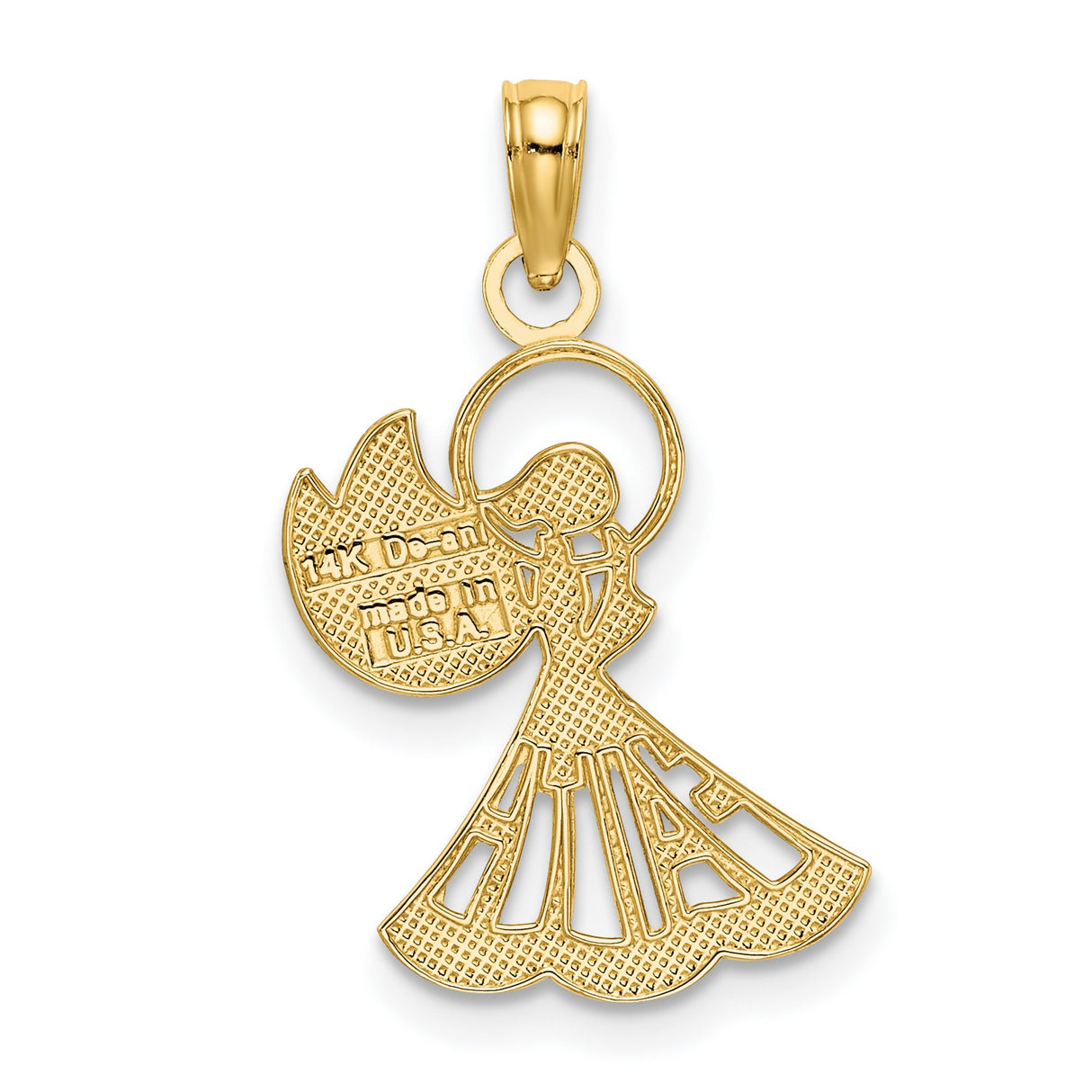14k Multi-Tone Gold Angel Pendant with Rhodium Accents, Praying Design, Faith Script